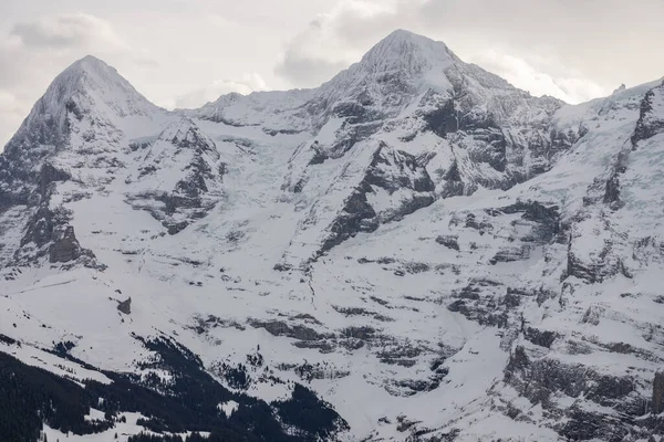 Blick Auf Die Schweizer Berge Winter Eiger Wolken Monoch Und — Stockfoto