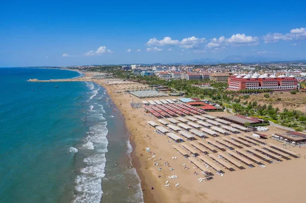 Luftaufnahme Vom Strand Der Türkischen Riviera Seite Mittelmeerküste Touristenstrand Antalya Stockbild