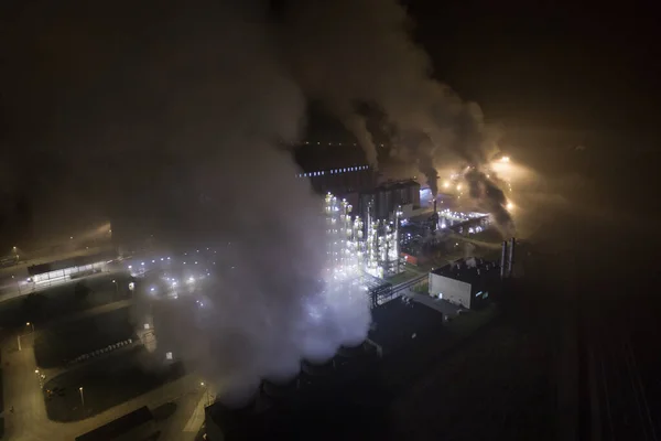 Вночі Завод Метанолу Етанолу Польський Виробник Метанолу Етанолу Добувається Кукурудзяного — стокове фото