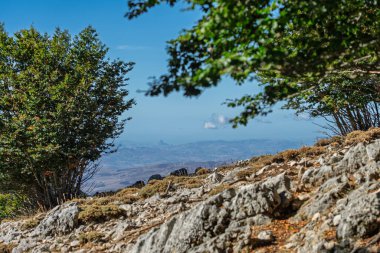 Red Trail on Pizzo Carbonara, the highest peak of Piano Battaglia, featuring panoramic mountain landscapes, rugged peaks, and scenic vistas in the Madonie Mountains, Sicily, Italy Carbonara mountain.