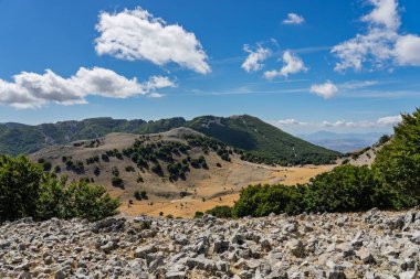 Red Trail on Pizzo Carbonara, the highest peak of Piano Battaglia, featuring panoramic mountain landscapes, rugged peaks, and scenic vistas in the Madonie Mountains, Sicily, Italy Carbonara mountain.