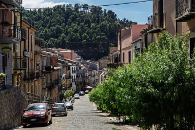 Gratteri historic medieval Sicilian mountain village town with stone buildings in summer surrounded by Madonie Natural Park forest near Cefalu bay Sicily island southern Italy Europe.