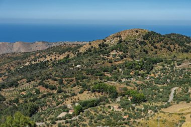 Gratteri historic medieval Sicilian mountain village town with stone buildings in summer surrounded by Madonie Natural Park forest near Cefalu bay Sicily island southern Italy Europe.