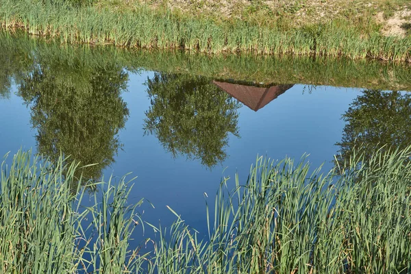 Fiska Sjön Reflektion Vatten Fritidshem Augusti 2021 — Stockfoto