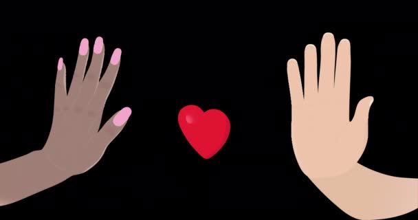 Palm Black Woman Sends Loving Heart Palm White Man Palms — Stock Video