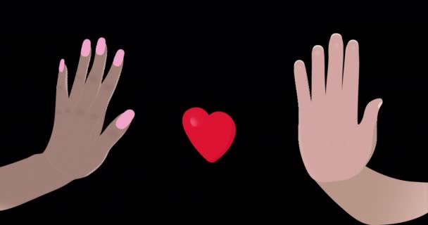 Долоня Чорної Жінки Посилає Любляче Серце Долоні Чорношкірого Їхні Долоні — стокове відео