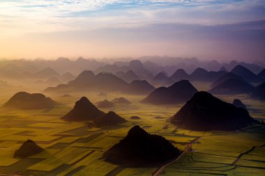 Manzara altın horoz tepe: Luoping, Yunnan, Çin