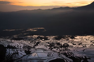 Terraced rice fields in water season of Hani ethnic people in Yunnan province, China. clipart