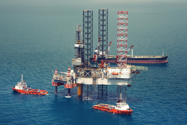 Offshore oil rig drilling
