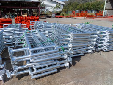 Storage area Steel structure handrail after hot dip galvanization before delivery to the job site. clipart