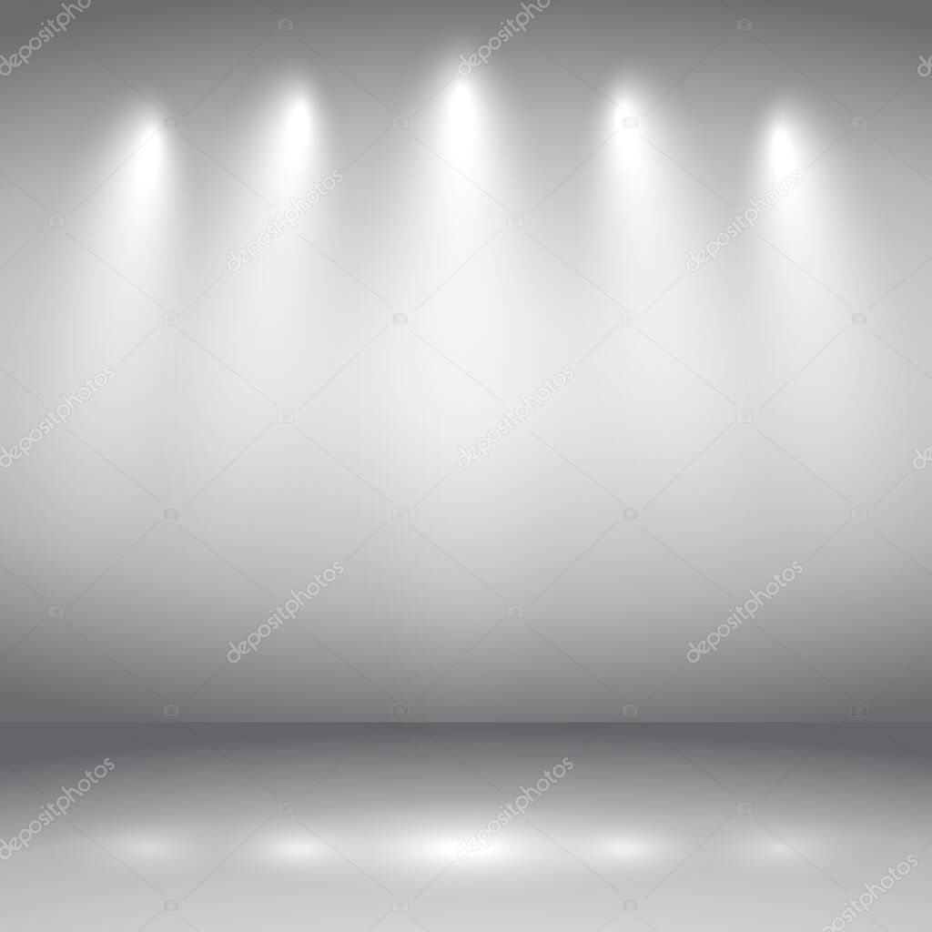 White with gray panoramic studio background with white glow - Vector