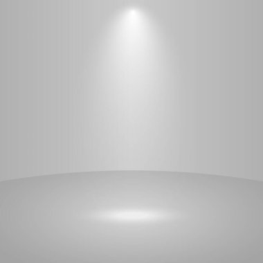 Beyaz, gri panoramik stüdyo arka planında beyaz parıltı
