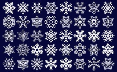 Icon collection of many different snowflakes - Vector illustration clipart