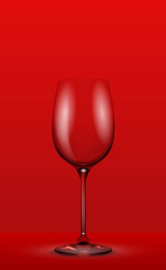 Kırmızı arkaplanda gerçekçi şarap kadehi - Vektör illüstrasyonu