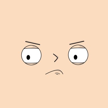 Düşünceli, etkileyici duyguları olan sinsi bir yüz - Vektör çizimi