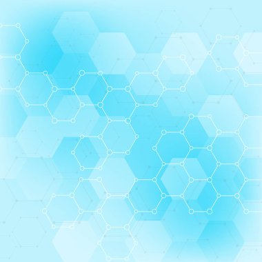 Mavi arkaplanda farklı boyutlarda altıgenler - Vektör illüstrasyonu