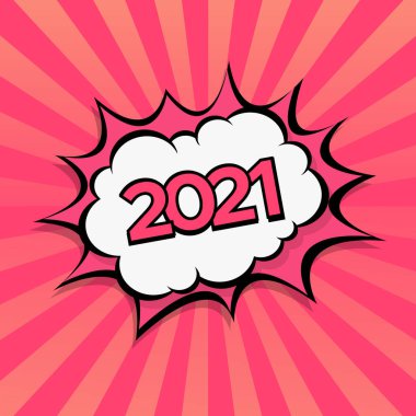 Renkli Comic Zoom Yeni Yıl 2021 - Vektör