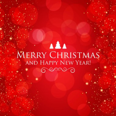 Bayram unsurlarıyla panoramik kırmızı Bokeh Noel arkaplanı - Vektör illüstrasyonu