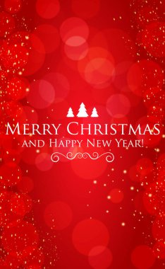 Bayram unsurlarıyla panoramik kırmızı Bokeh Noel arkaplanı - Vektör illüstrasyonu