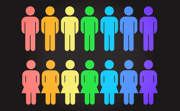Frauen Und Männer Regenbogenfarben Bemalt Lgbt Flagge Vector Illustration — Stockvektor