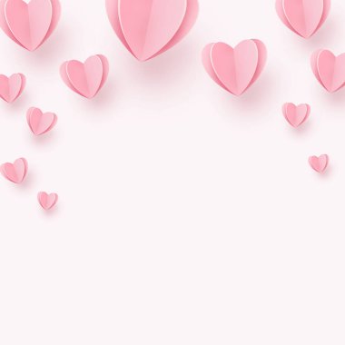 Beyaz arka planda pembe-kırmızı kalpler - illüstrasyon