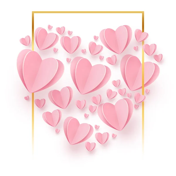 Corações Suavemente Rosa Vermelhos Forma Grande Coração Fundo Branco Ilustração — Vetor de Stock