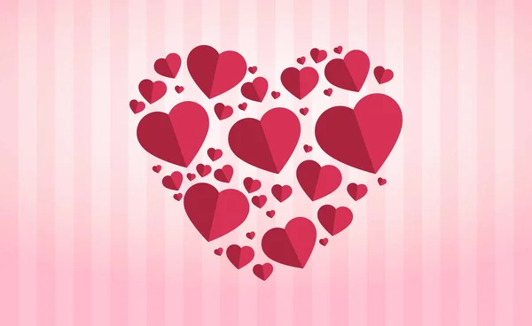 Försiktigt Rosa Röda Hjärtan Form Ett Stort Hjärta Vit Bakgrund — Stock vektor