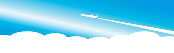 Mavi Vektör Illüstrasyonunun Arka Planında Havalanan Bir Uçağın Silueti — Stok Vektör