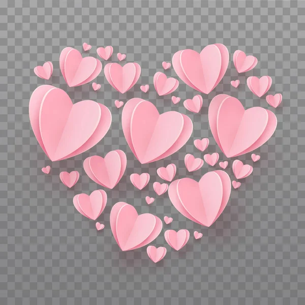 Şeffaf Bir Arkaplanda Büyük Bir Kalp Şeklinde Yumuşak Pembe Kalpler — Stok fotoğraf