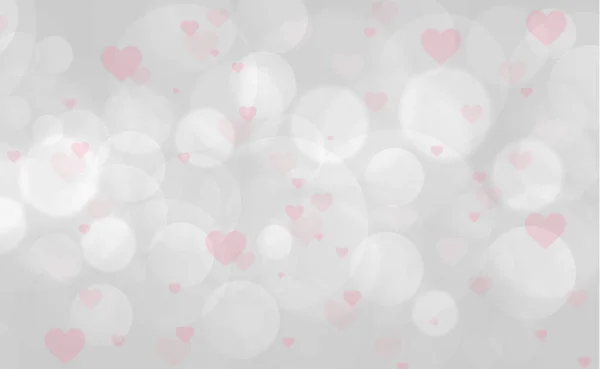 Fondo Bokeh Blanco Gris Con Corazones Ilustración Vectorial — Vector de stock