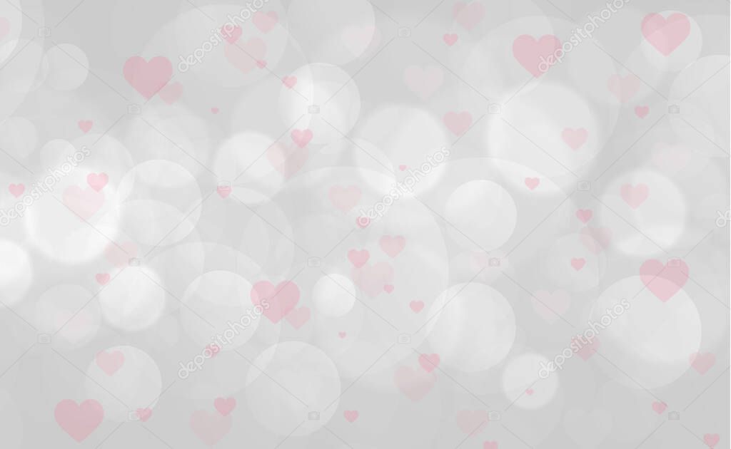 White and gray bokeh background with hearts - Vector illustration