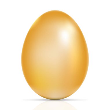 Beyaz arka planda gölgesi olan büyük gerçekçi altın tavuk yumurtası.