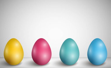 Gri arka planda farklı tonları olan çok renkli yumurtaların soyut çizimi