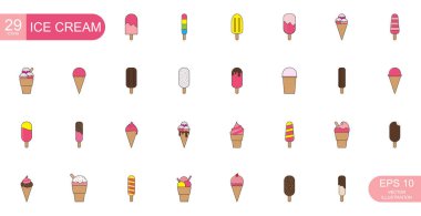 Farklı görüşlere sahip 29 dondurma simgesi - Vektör illüstrasyonu