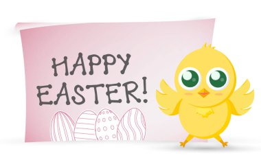 Sarı Paskalya Tavuğu ve Mutlu Paskalyalar - Vektör illüstrasyonu