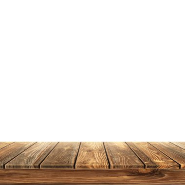 Büyük masa üstü, tahtalardan ahşap doku, beyaz arkaplan - Vektör illüstrasyonu