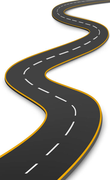 Реалистичная извилистая автомобильная дорога, растянувшаяся до горизонта - векторная иллюстрация