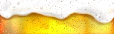 Realistic beer background, foamy drink, dripping drops - Vector illustration
