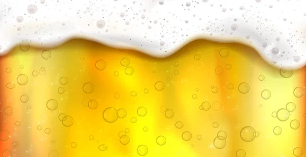 Realistic Beer Background Foamy Drink Dripping Drops Vector Illustration — Stock vektor