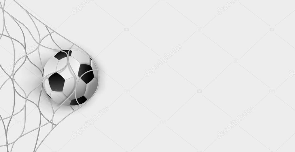 Soccer ball in a soccer goal net on a white background - Vector illustration