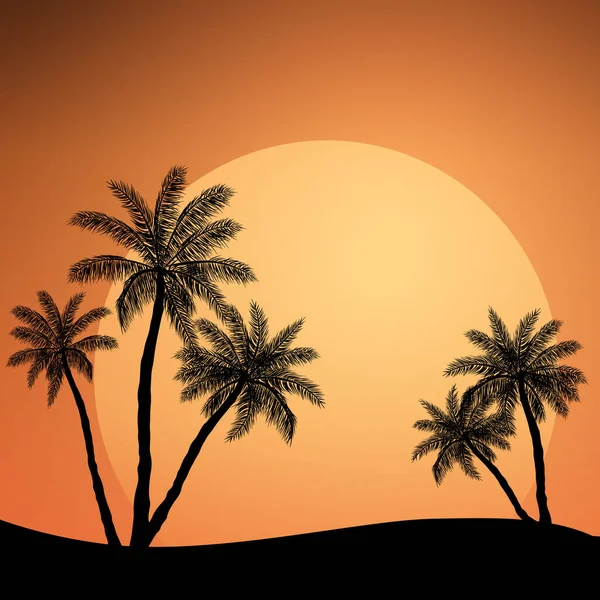 Realistische zonsondergang op de achtergrond van palmbomen - Vector — Stockvector