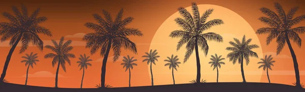 Realistische zonsondergang op de achtergrond van palmbomen - Vector — Stockvector