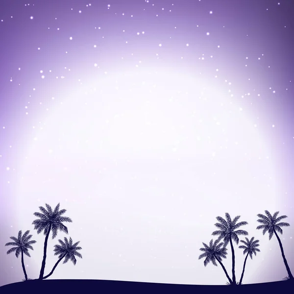 Nachtpanorama op de achtergrond van het strand met palmbomen — Stockvector
