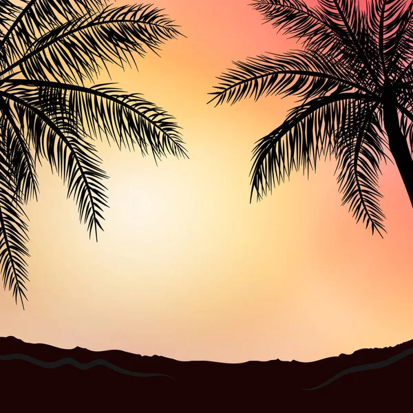 Realistische zonsondergang op de achtergrond van palmbomen - Vector — Stockvector