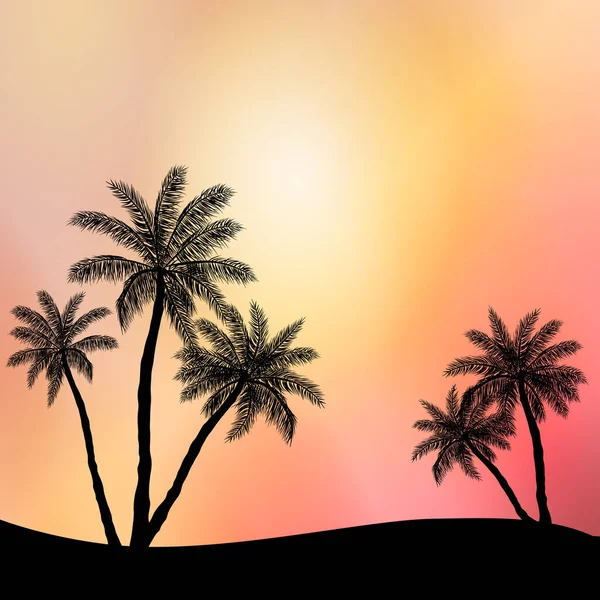 Realistische zonsondergang op de achtergrond van palmbomen - Vector — Stockvector