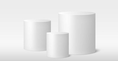 Gerçekçi gri - beyaz stüdyo, beyaz şapka podyumu - Vektör illüstrasyonu