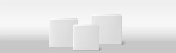 Gris Réaliste Studio Blanc Podium Cubes Blancs Illustration Vectorielle — Image vectorielle