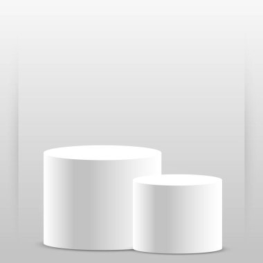 Gerçekçi gri - beyaz stüdyo, beyaz şapka podyumu - Vektör illüstrasyonu