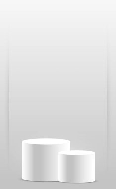 Gerçekçi gri - beyaz stüdyo, beyaz şapka podyumu - Vektör illüstrasyonu