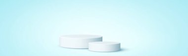 Gerçekçi mavi - beyaz stüdyo, beyaz şapka podyumu - Vektör illüstrasyonu